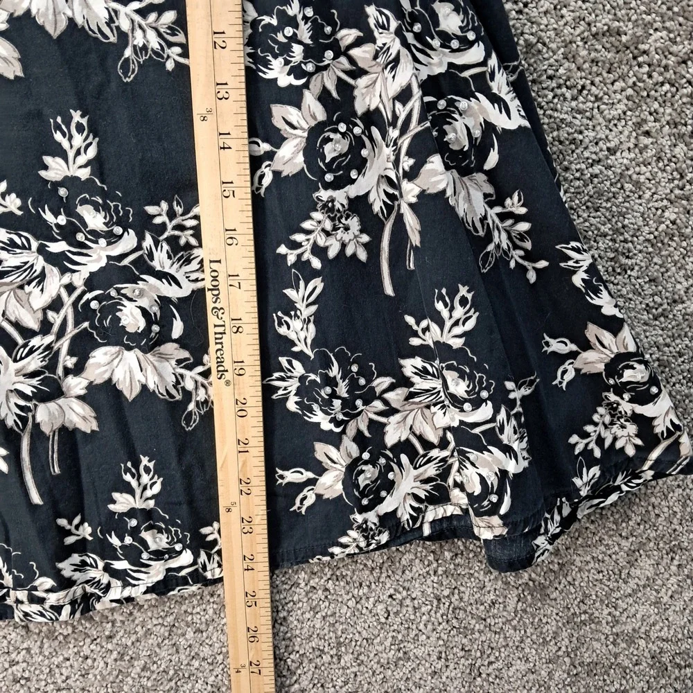 Sonoma Womens Black Floral Sequin‎ A-Line Cotton Knee Length Skirt Size S Small